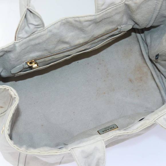 PRADA Canapa MM Hand Bag Canvas Gray Gold Auth 87230 - Picture 16 of 16